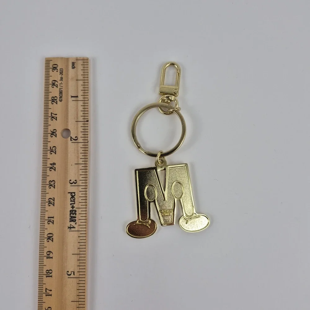 Disney Mickey Mouse Letter M Initial Keychain Gold Tone Enamel Glitter Charm